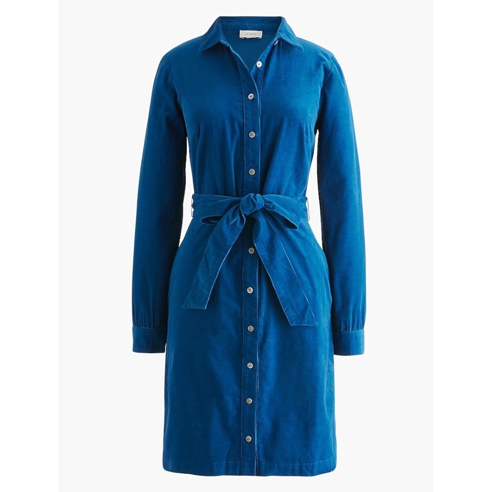 J.Crew Corduroy Shirt Dress Women 4 Seaport Blue Long Sleeve Belted Fall Preppy